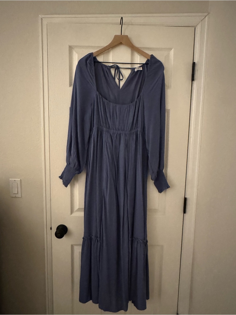 Maternity Photoshoot Gown Dusty Blue Maxi Dress with Tie-Back